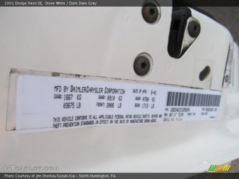 Stone White / Dark Slate Gray 2001 Dodge Neon SE