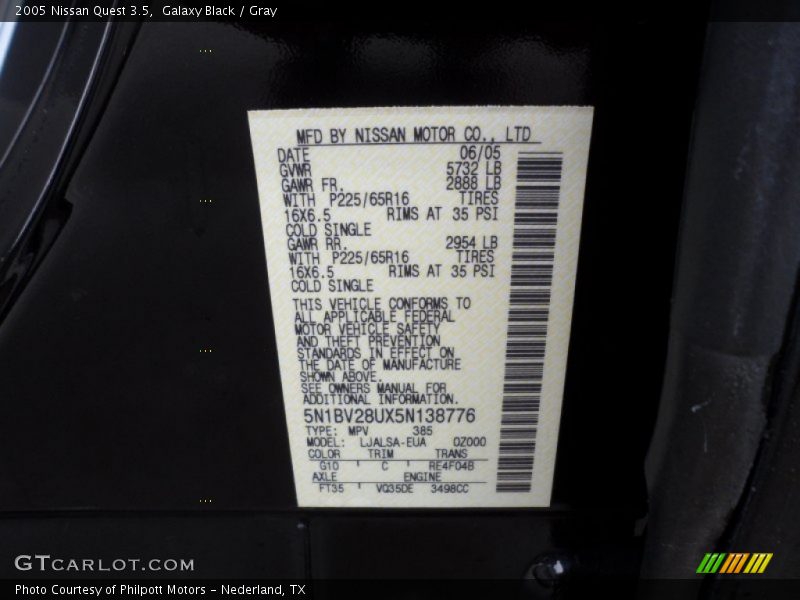 Galaxy Black / Gray 2005 Nissan Quest 3.5