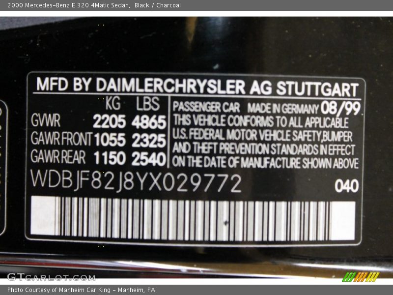2000 E 320 4Matic Sedan Black Color Code 040
