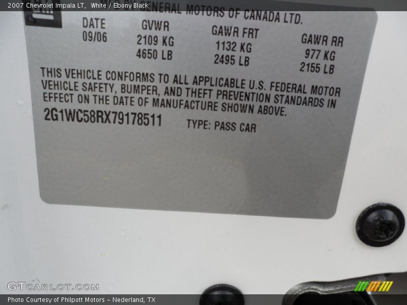 White / Ebony Black 2007 Chevrolet Impala LT