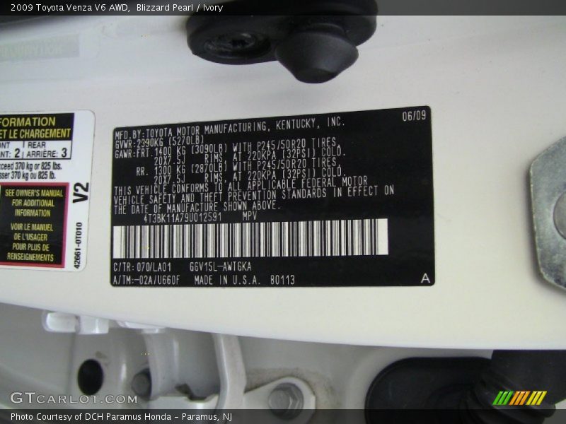 Blizzard Pearl / Ivory 2009 Toyota Venza V6 AWD