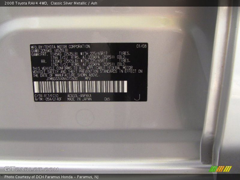 Classic Silver Metallic / Ash 2008 Toyota RAV4 4WD