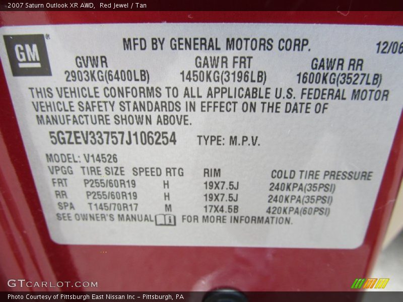 Red Jewel / Tan 2007 Saturn Outlook XR AWD