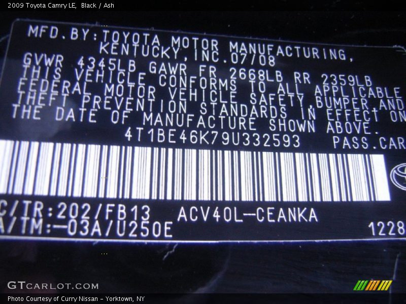 Black / Ash 2009 Toyota Camry LE