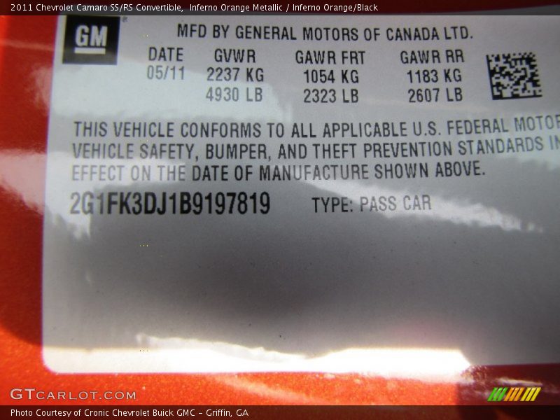 Inferno Orange Metallic / Inferno Orange/Black 2011 Chevrolet Camaro SS/RS Convertible