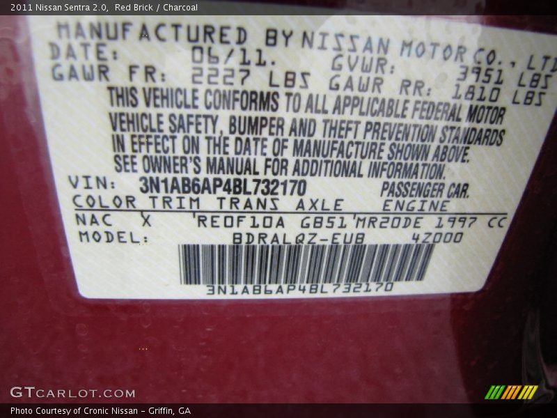 Red Brick / Charcoal 2011 Nissan Sentra 2.0
