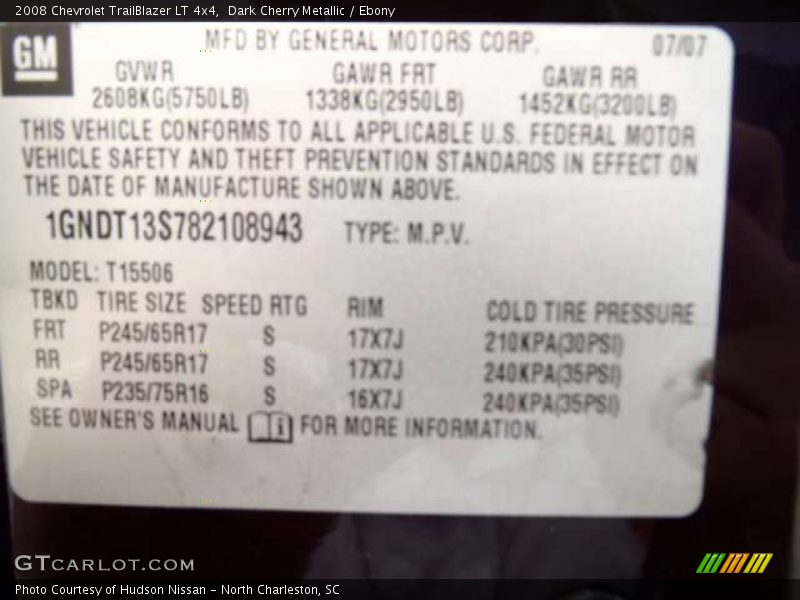 Dark Cherry Metallic / Ebony 2008 Chevrolet TrailBlazer LT 4x4