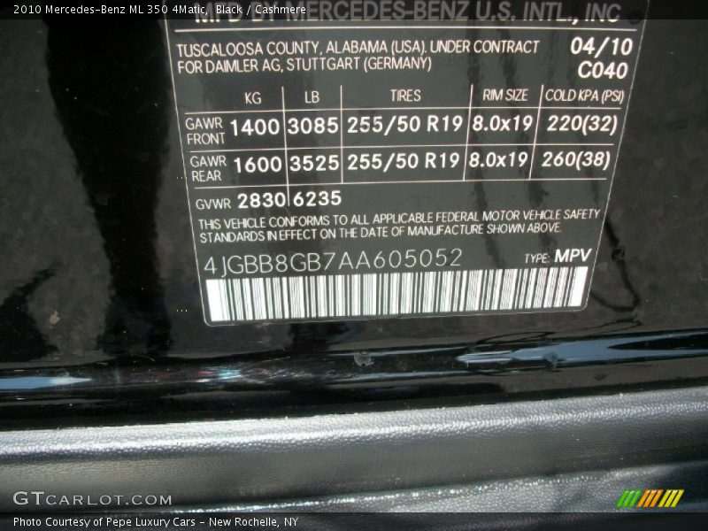 Black / Cashmere 2010 Mercedes-Benz ML 350 4Matic