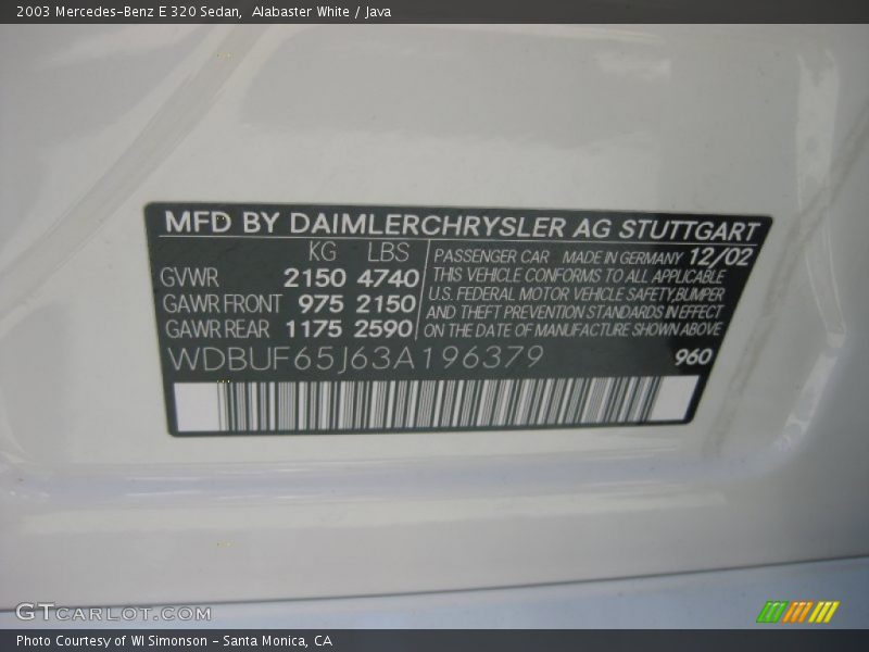 Alabaster White / Java 2003 Mercedes-Benz E 320 Sedan
