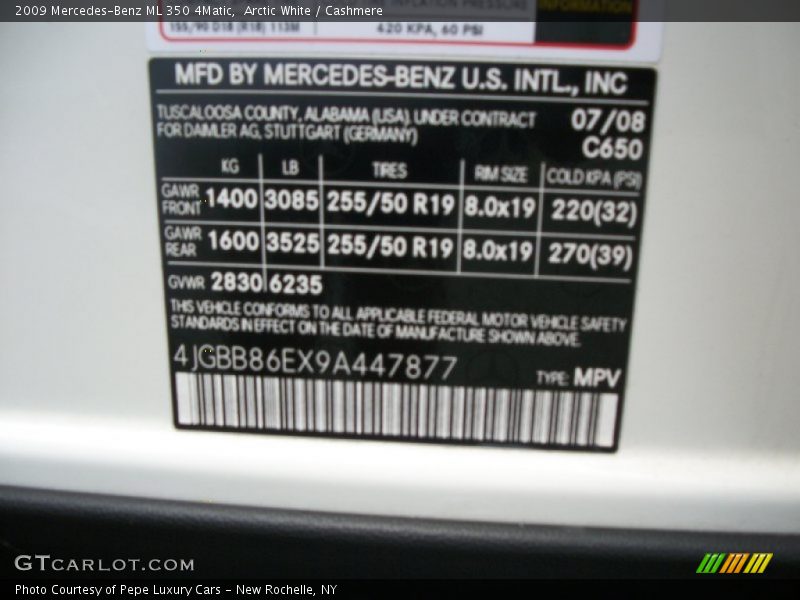 Arctic White / Cashmere 2009 Mercedes-Benz ML 350 4Matic