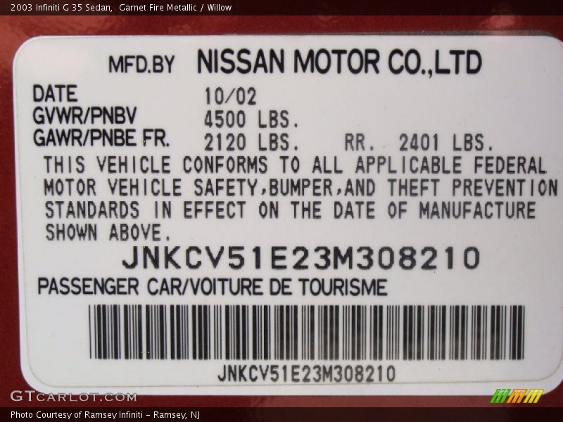 Garnet Fire Metallic / Willow 2003 Infiniti G 35 Sedan