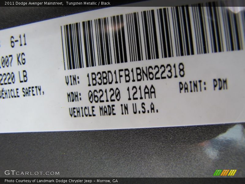 Tungsten Metallic / Black 2011 Dodge Avenger Mainstreet