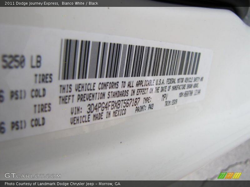 Bianco White / Black 2011 Dodge Journey Express