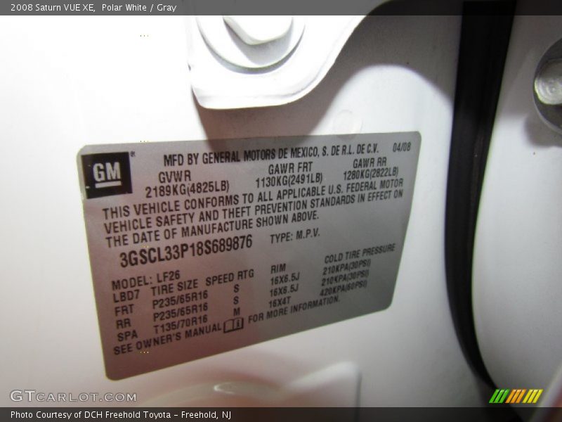 Polar White / Gray 2008 Saturn VUE XE