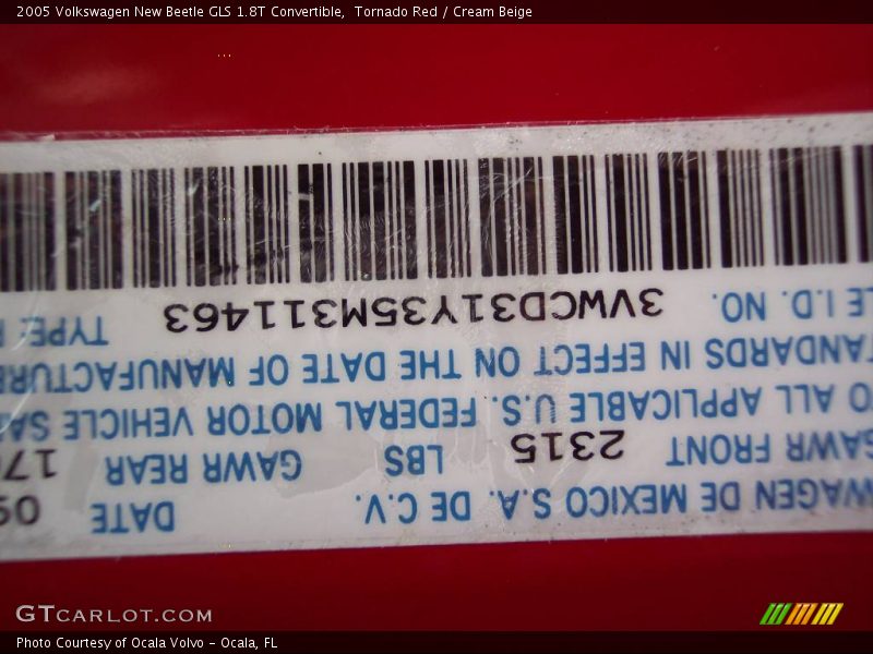 Tornado Red / Cream Beige 2005 Volkswagen New Beetle GLS 1.8T Convertible
