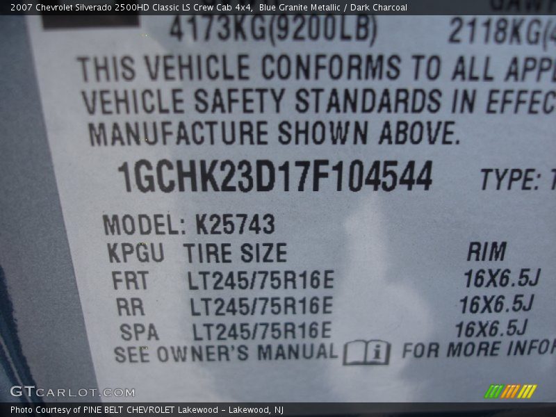 Blue Granite Metallic / Dark Charcoal 2007 Chevrolet Silverado 2500HD Classic LS Crew Cab 4x4