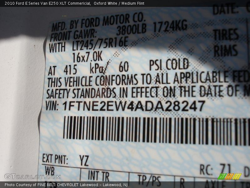 Oxford White / Medium Flint 2010 Ford E Series Van E250 XLT Commericial