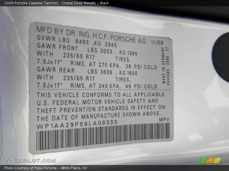 Crystal Silver Metallic / Black 2009 Porsche Cayenne Tiptronic