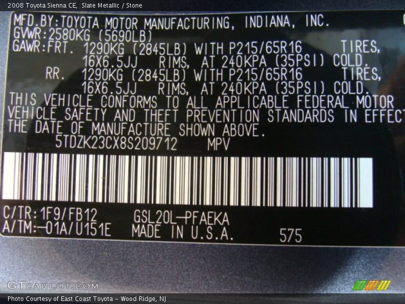 Slate Metallic / Stone 2008 Toyota Sienna CE