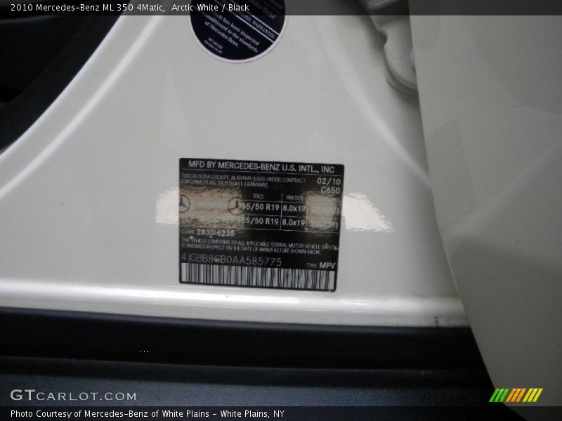 Arctic White / Black 2010 Mercedes-Benz ML 350 4Matic