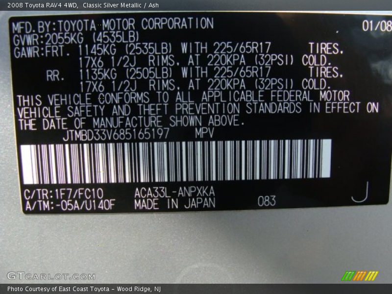 Classic Silver Metallic / Ash 2008 Toyota RAV4 4WD