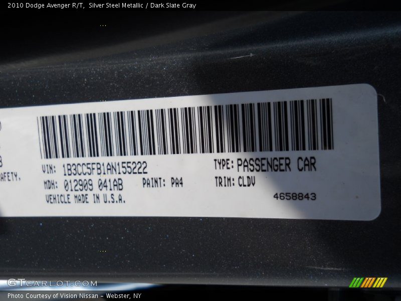 Silver Steel Metallic / Dark Slate Gray 2010 Dodge Avenger R/T