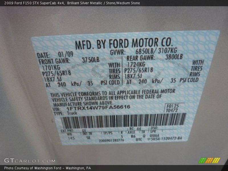 2009 F150 STX SuperCab 4x4 Brilliant Silver Metallic Color Code UI