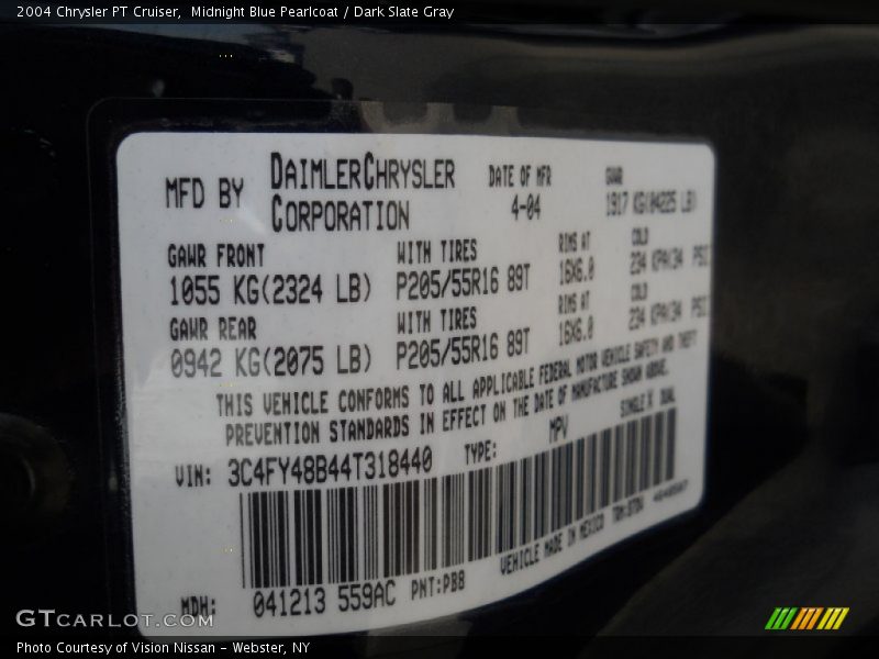 Midnight Blue Pearlcoat / Dark Slate Gray 2004 Chrysler PT Cruiser