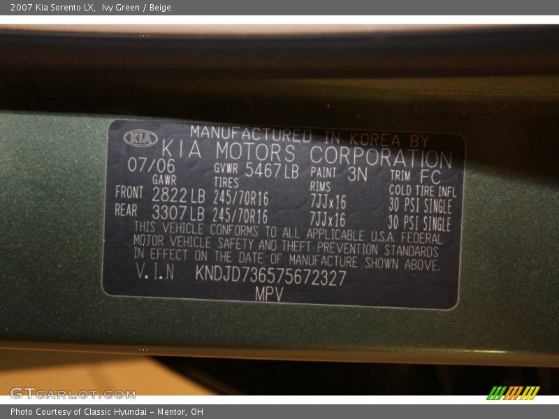 Ivy Green / Beige 2007 Kia Sorento LX