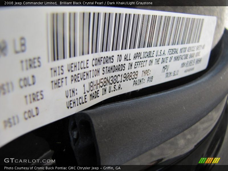 Brilliant Black Crystal Pearl / Dark Khaki/Light Graystone 2008 Jeep Commander Limited