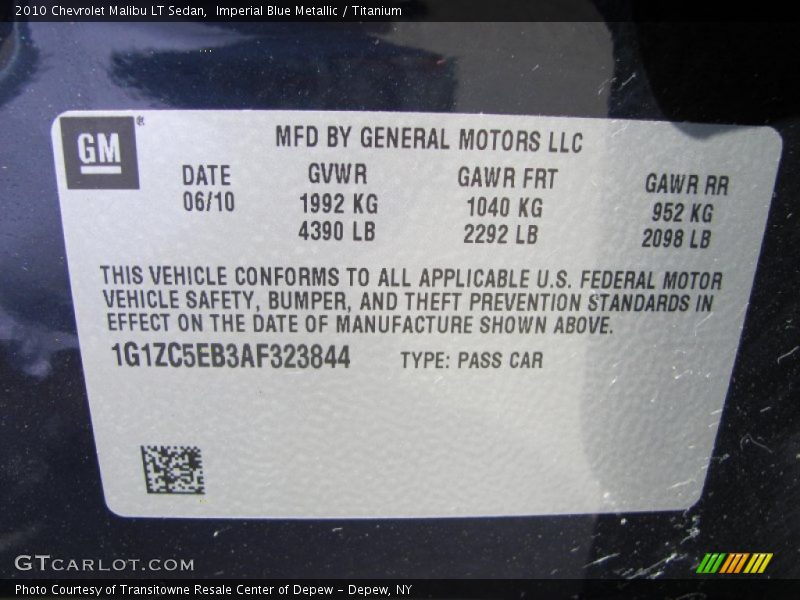 Imperial Blue Metallic / Titanium 2010 Chevrolet Malibu LT Sedan