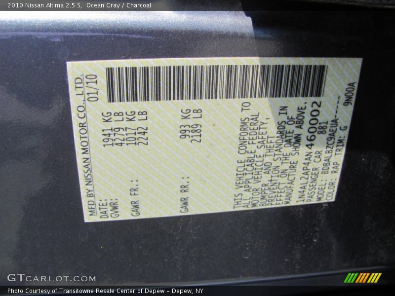 Ocean Gray / Charcoal 2010 Nissan Altima 2.5 S