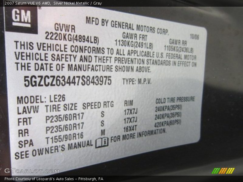 Silver Nickel Metallic / Gray 2007 Saturn VUE V6 AWD