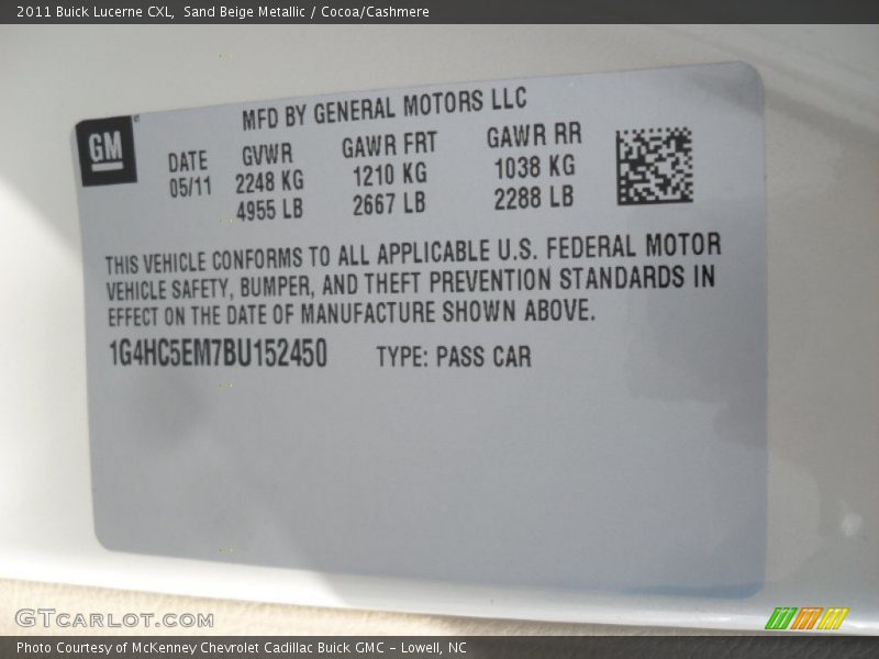 Sand Beige Metallic / Cocoa/Cashmere 2011 Buick Lucerne CXL