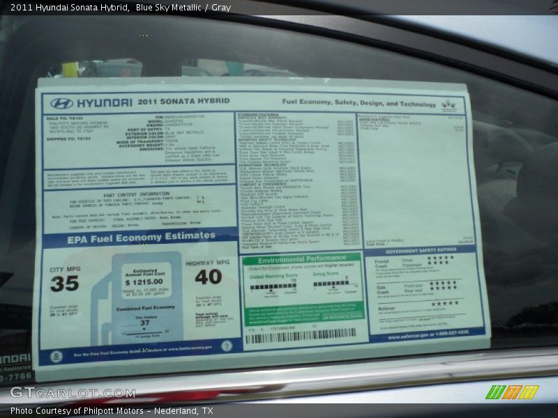  2011 Sonata Hybrid Window Sticker