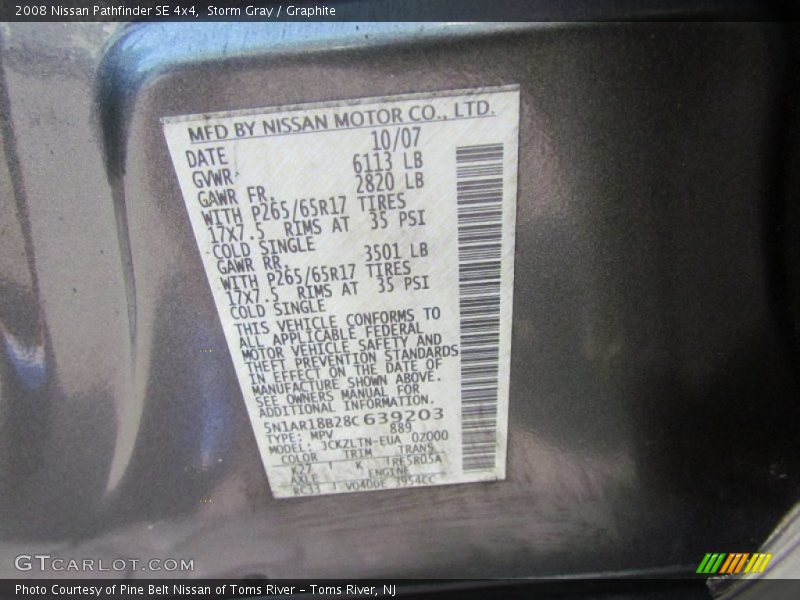 Storm Gray / Graphite 2008 Nissan Pathfinder SE 4x4