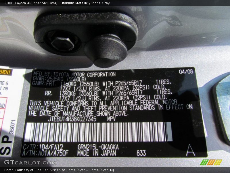 Titanium Metallic / Stone Gray 2008 Toyota 4Runner SR5 4x4