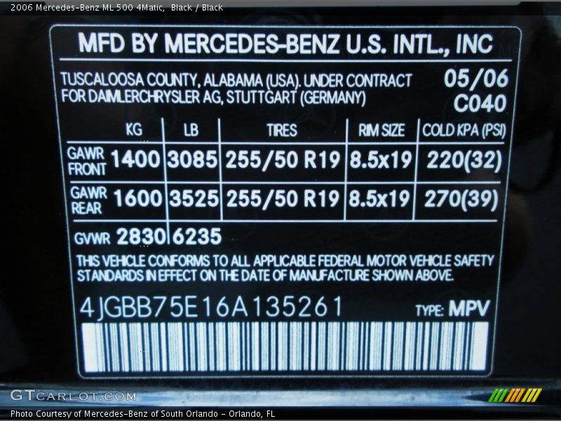 Black / Black 2006 Mercedes-Benz ML 500 4Matic