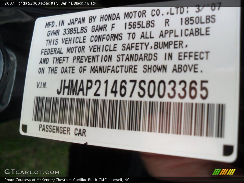 Berlina Black / Black 2007 Honda S2000 Roadster