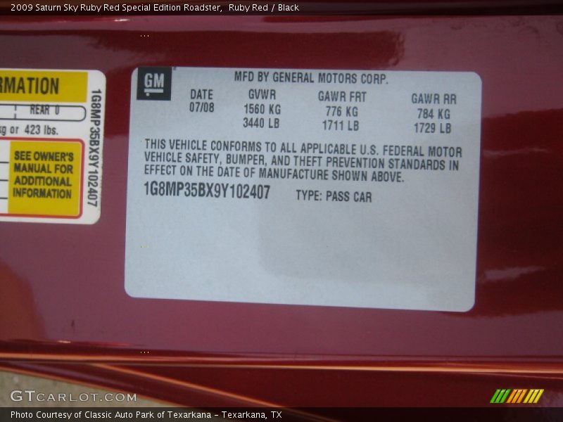 Ruby Red / Black 2009 Saturn Sky Ruby Red Special Edition Roadster