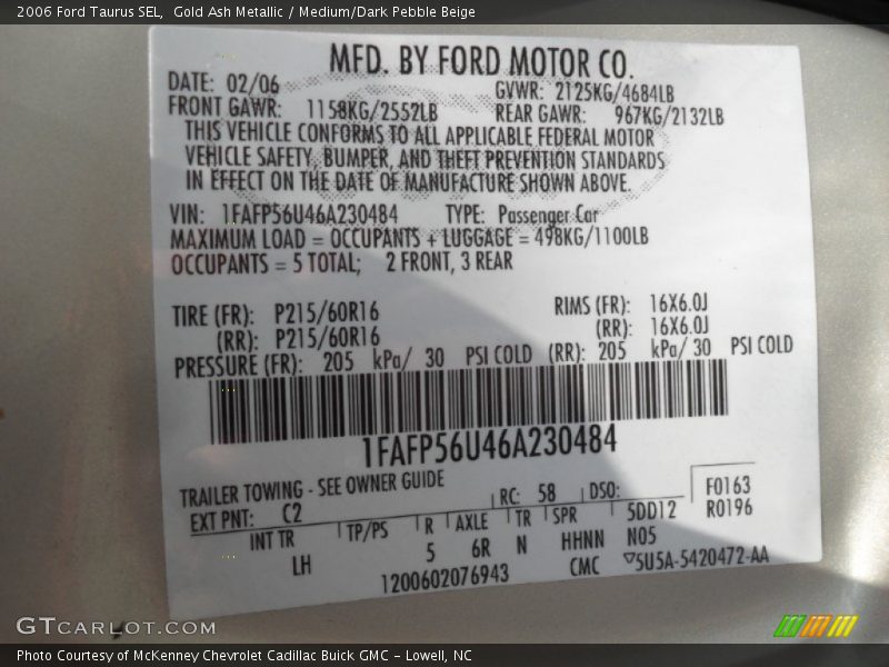 Gold Ash Metallic / Medium/Dark Pebble Beige 2006 Ford Taurus SEL