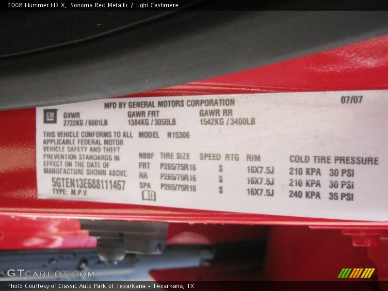 Sonoma Red Metallic / Light Cashmere 2008 Hummer H3 X