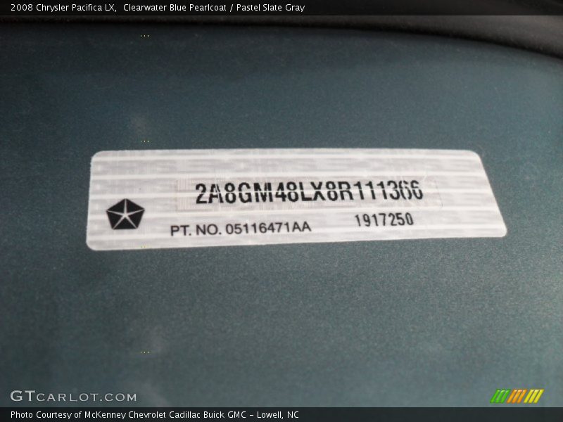 Clearwater Blue Pearlcoat / Pastel Slate Gray 2008 Chrysler Pacifica LX