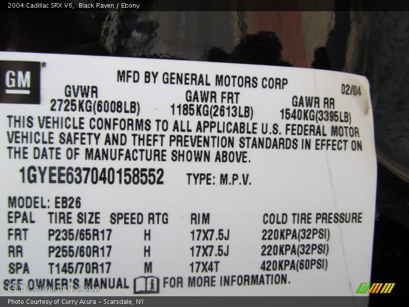 Black Raven / Ebony 2004 Cadillac SRX V6