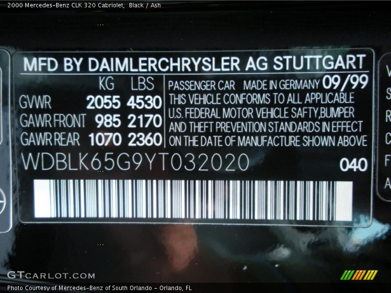 2000 CLK 320 Cabriolet Black Color Code 040