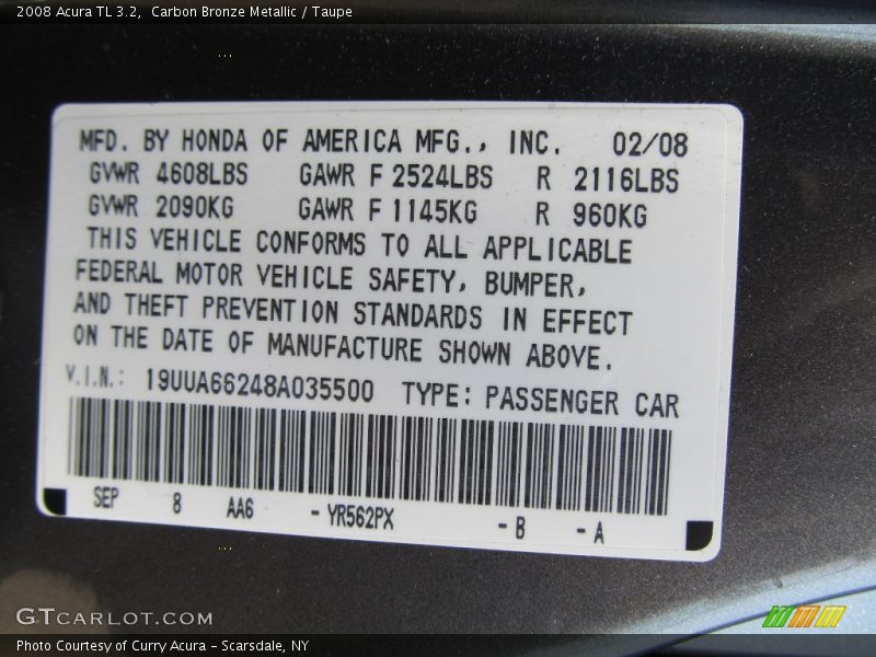 Carbon Bronze Metallic / Taupe 2008 Acura TL 3.2