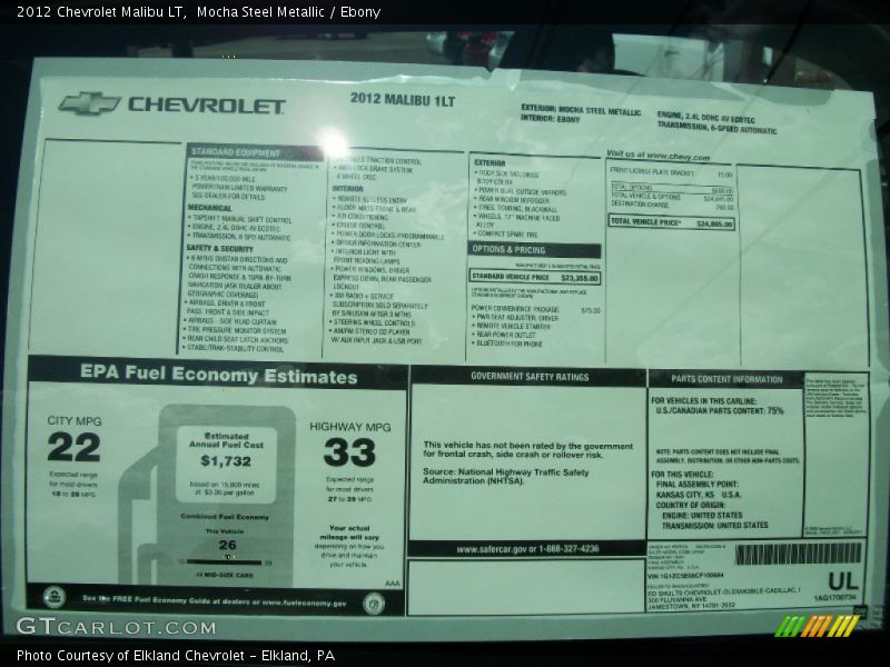  2012 Malibu LT Window Sticker