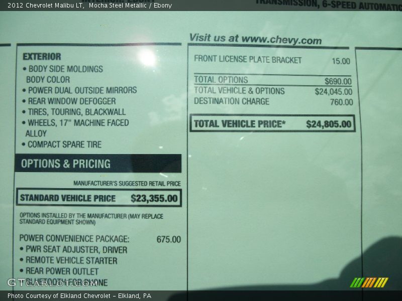  2012 Malibu LT Window Sticker