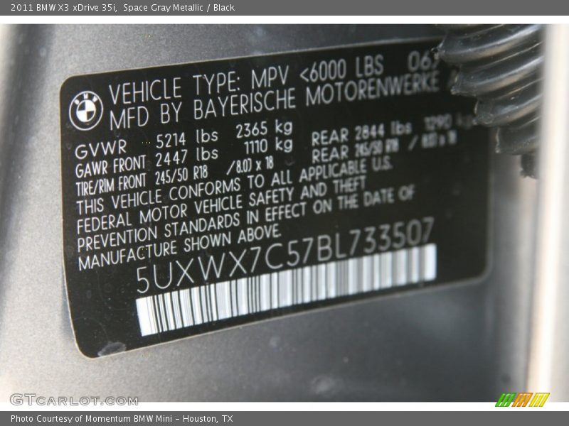 Space Gray Metallic / Black 2011 BMW X3 xDrive 35i