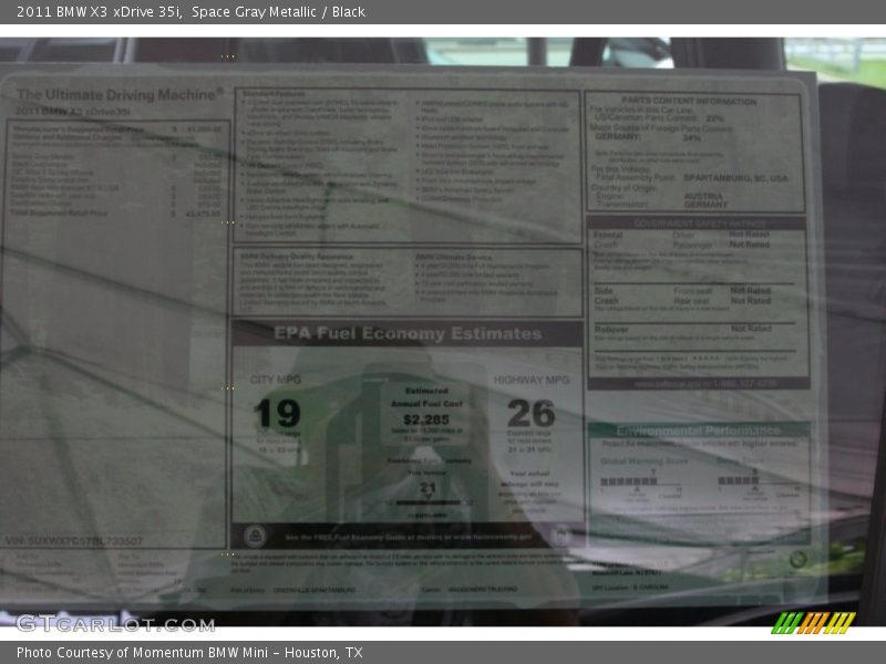  2011 X3 xDrive 35i Window Sticker